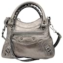 Balenciaga Pewter Metallic Chevre Leather Classic Hardware Mini Classique Bag