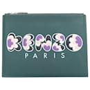 Kenzo dark debossed rubber logo portfolio zip clutch