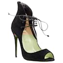 Christian Louboutin Megavamp suede laced ankle peep heel