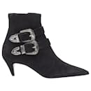 Saint Laurent Charlotte suede silver western buckle bootie