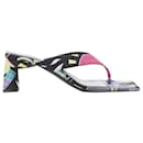 Balenciaga floral satin square toe mid heel mule thong sandals