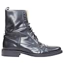 Balenciaga polished leather lace up topstitch combat boots