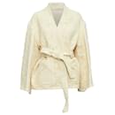 Dior cream cotton oriental jacquard wide sleeve belted coat