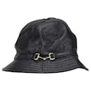 Chapéu bucket de couro preto Horsebit Gucci