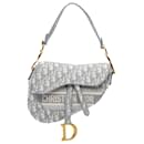Dior Gray Oblique Embroidered Canvas Saddle Bag