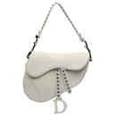 Dior White Studded Leather Saddle Bag