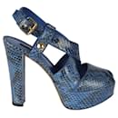 Louis Vuitton Snakeskin Peep-toe Platform Sandals - '10s