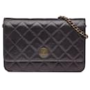 Chanel Brown Metiers d’Art Quilted Iridescent Lambskin Tartan Button Wallet On Chain