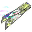 Hermès Green Mille et Un Lapins Silk Twilly Scarf