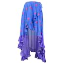 Caroline Constas Printed Ruffled Asymmetric Hem Adelle Midi Skirt in Blue Silk - Autre Marque