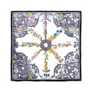 Hermès Carré 90 "ARABESQUES" 100% Silk Scarf in Navy Blue