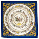 Hermès Carré 90 "LA PROMENADE DE LONGCHAMPS" 100% Silk Scarf in Navy Blue