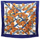 Hermès Carré 90 "AU PLUS DRU" 100% Silk Scarf in Navy Blue