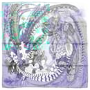 Hermès Carré 90 "PLUMES EN FETE" 100% Silk Scarf in Blue