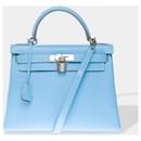 HERMES Kelly 28 Bag in Blue Leather - 102546 - Hermès