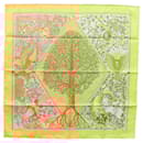 HERMES Carre 90 Scarf ""Axis Mundi"" Silk Orange Auth am7741 - Hermès