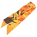 Hermès Orange Ex Libris En Camouflage Silk Twilly Scarf