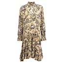 Silk and modal tie dye pattern midi dress in beige and black size S - Autre Marque
