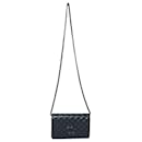  Chanel Timeless Diamond Quilted Chain on Wallet in Navy Blue Leather