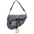 Dior Blue Oblique Embroidered Canvas Saddle Bag
