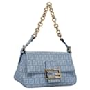 FENDI Zucchino Canvas Mini Mamma Baguette Bag PVC Baby Blue Gold Auth BD235 - Fendi