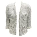 Edward Achour White / Grey / Black Pearl Embellished Open Tweed Jacket