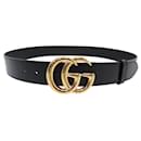 CINTURÃO GUCCI NOVO FIVELA GG MARMONT 406831 COURO PRETO 90 - Gucci