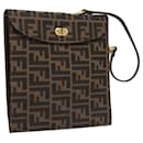 FENDI Zucca Canvas Hand Bag Brown Black gold Auth BA394 - Fendi