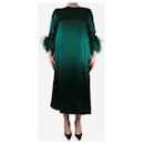 Green satin feather-trimmed midi dress - size UK 16 - Autre Marque