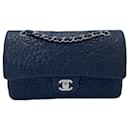 Chanel Black Camellia Embossed Lambskin Classic Timeless Medium Double Flap Bag SHW