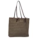 FENDI Zucchino Canvas Tote Bag Brown gold Auth BD381 - Fendi