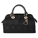Christian Dior Macros Cannage Coating Canvas Handbag in Black