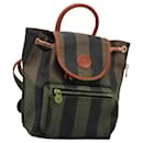FENDI Pecan Canvas Backpack Brown Black gold Auth BD579 - Fendi