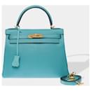 HERMES Kelly 28 Bag in Blue Leather - 102537 - Hermès