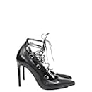 Saint Laurent Thorn Lace Up Pointed Toe Pumps in Black Leather 