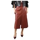 Brown belted faux-leather midi skirt - size UK 8 - Autre Marque