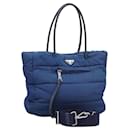 PRADA Hand Bag Nylon 2way Blue Silver Auth BD054 - Prada