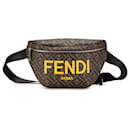 Fendi Brown Shiny Glazed Fabric Vitello Cover FF 1974 Logo Belt Bag
