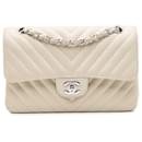 Chanel White Small Classic Chevron Lambskin Double Flap