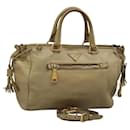 PRADA Hand Bag Leather 2way Beige Gold Auth 115134 - Prada