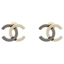NEUF BOUCLES D'OREILLES CHANEL LOGO CC BICOLORE METAL NOIR ET DORE EARRINGS - Chanel