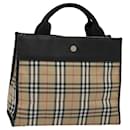 BURBERRY Nova Check Hand Bag Nylon Beige Black Silver Auth bs22809 - Burberry