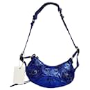 Balenciaga XS Le Cagole Shoulder Bag in Blue Lambskin Leather