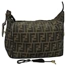 FENDI Zucca Canvas Vanity Hand Bag Brown Black gold Auth mr1036 - Fendi
