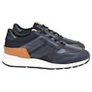  Tod's Logo Low-Top Sneakers in Navy Blue Leather and Suede