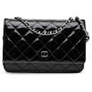 Chanel Black CC Quilted Patent Wallet On Chain
