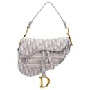 Dior Gray Oblique Embroidered Canvas Saddle Bag