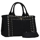 PRADA Canapa PM Hand Bag Canvas 2way Black Gold Auth 115985A - Prada