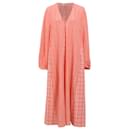  Stine Goya Leila Plaid V-Neck Midi Dress in Coral Polyester - Autre Marque