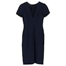  Alexander Mcqueen V-Neck Midi Dress in Navy Blue Acetate